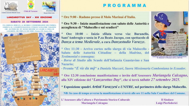 Sabato 28 settembre Varazze celebra il Lanzarottus Day