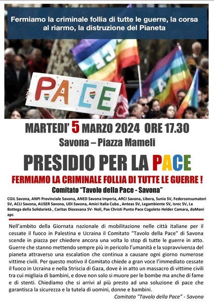 Savona: rinviato al 5 marzo il presidio per la pace